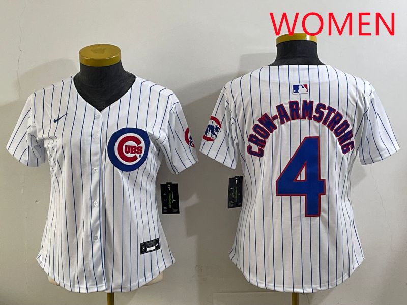 Women 2025 Chicago Cubs #4 Crow-Armstrong White Stripe Game Nike MLB Jersey style 1